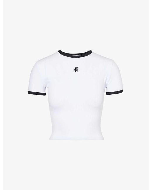 4th & Reckless White Livv Baby Logo-print Stretch-woven Blend T-shirt