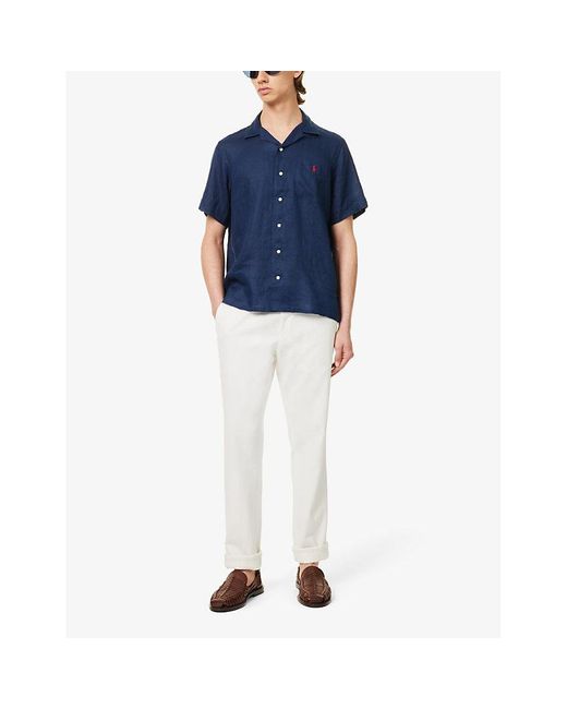 Polo Ralph Lauren Blue Crosshatch-texture Classic-fit Linen Shirt for men
