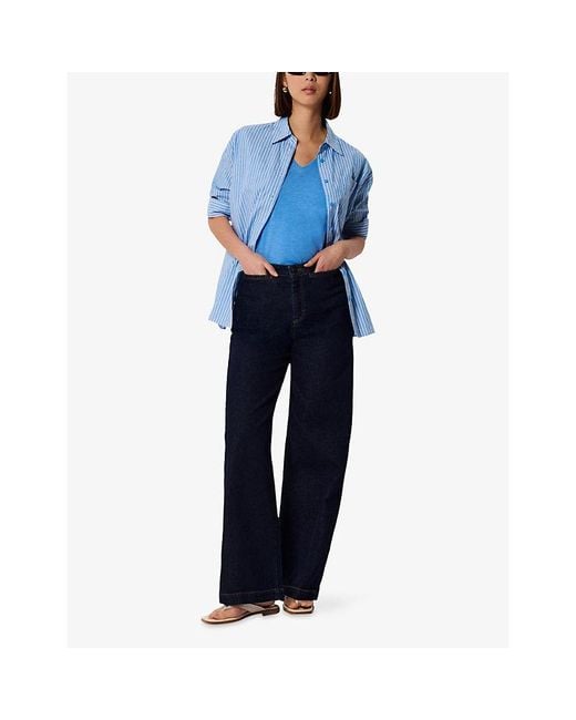Whistles Blue Willa V-Neck Cotton-Jersey T-Shirt