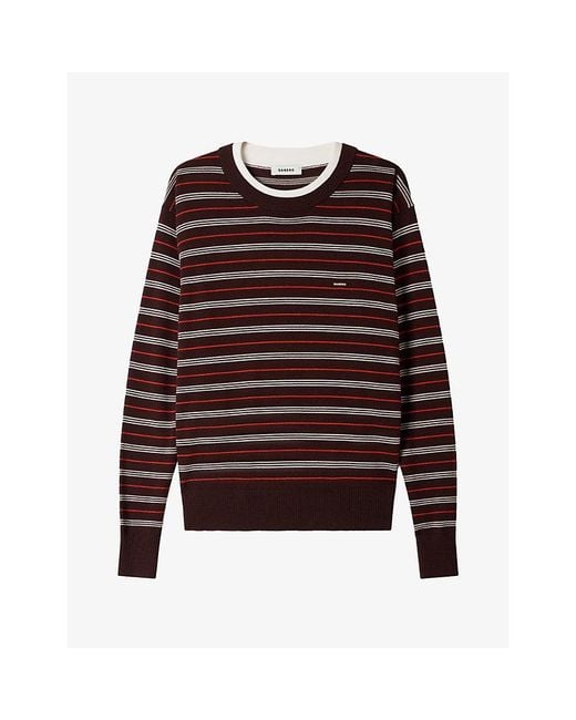 Sandro Red Striped Round-Neck Wool Jumper