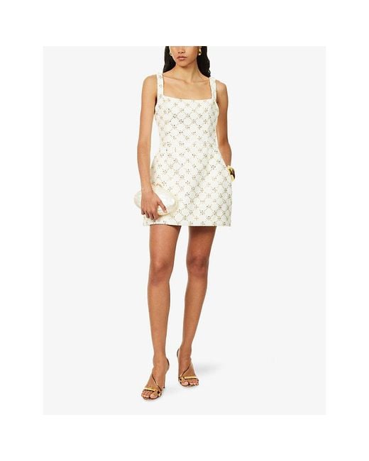 Nadine Merabi White Sofia Embellished Woven Mini Dress