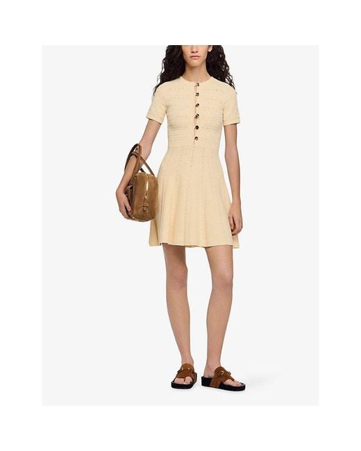 Sandro Natural Short-Sleeved Slim-Fit Knitted Mini Dress