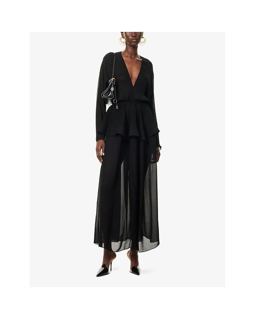 Alaïa Black Noir Cinched Plunge-V-Neck Woven Maxi Dress