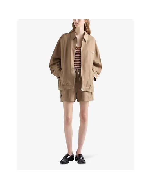 Prada Natural Logo-Patch Mohair Wool Blouson Jacket