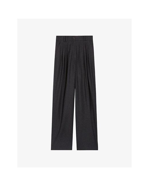 Claudie Pierlot Black Tailored Wide-leg High-rise Wool-blend Trousers