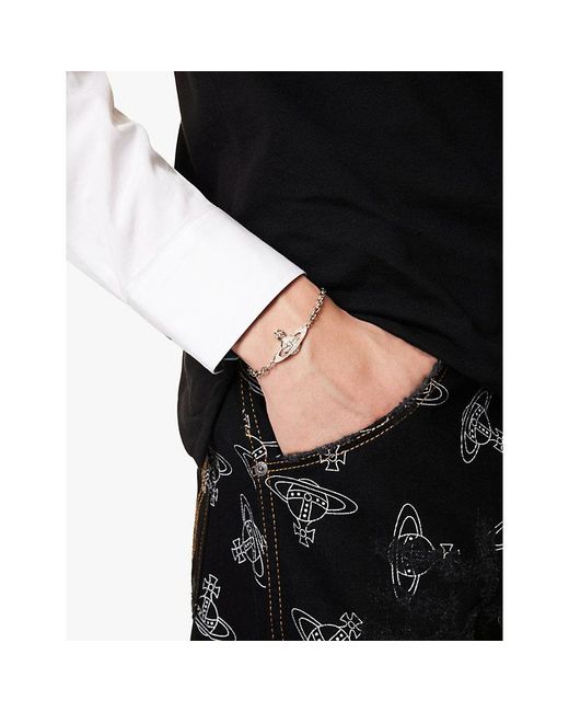 Vivienne Westwood White Mini Bas Relief Chain-Tone Plated Brass Bracelet for men