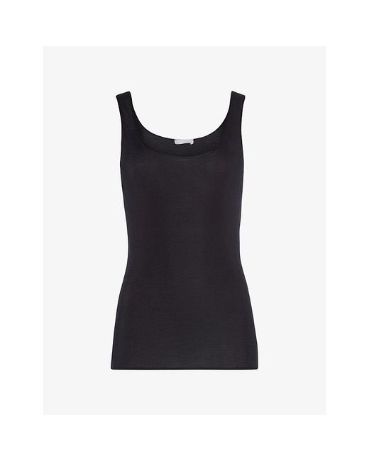 Hanro Black Seamless Cotton Vest Top