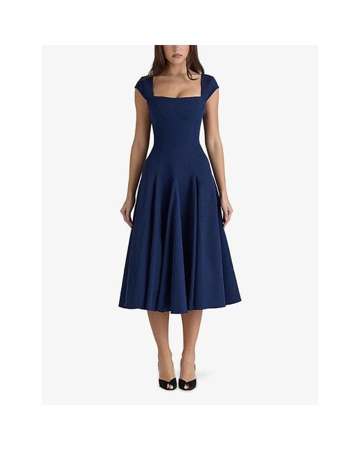 House Of Cb Blue Raisa Lace-Back Twill Midi Dress