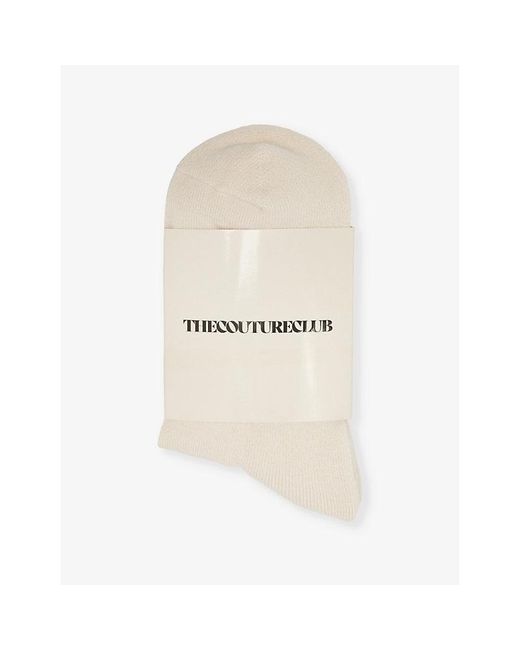 The Couture Club Natural Emblem Cotton-Blend Knitted Socks