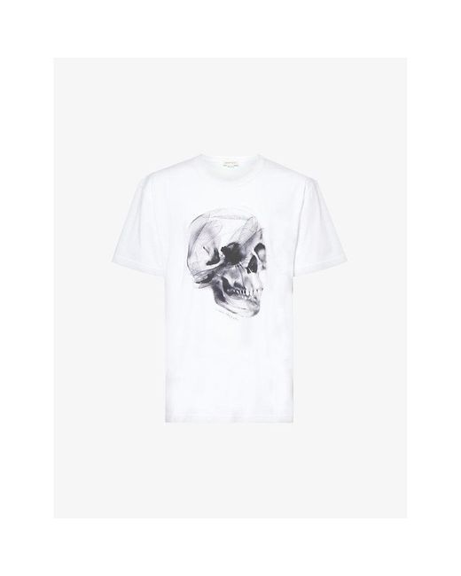 Alexander McQueen White Skull Graphic-print Cotton-jersey T-shirt X for men