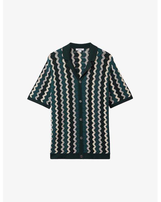 Reiss Green Waves Zig-zag Regular-fit Knitted Shirt for men