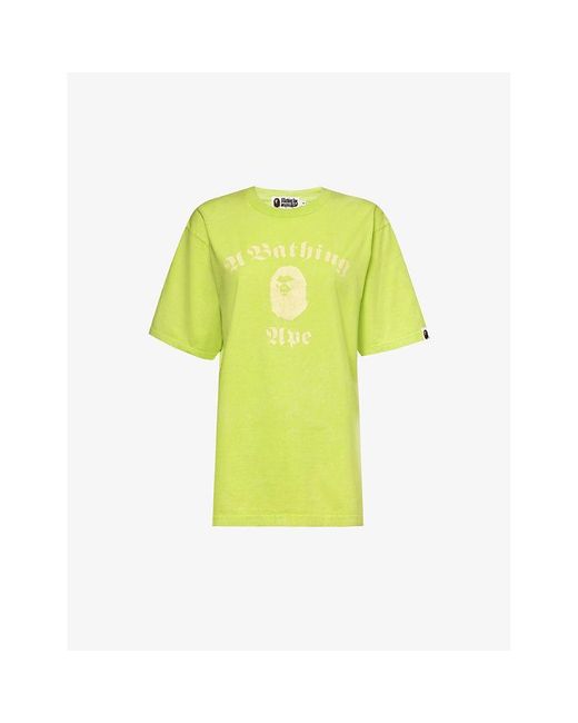 A Bathing Ape Yellow Branded-print Relaxed-fit Cotton-jersey T-shirt