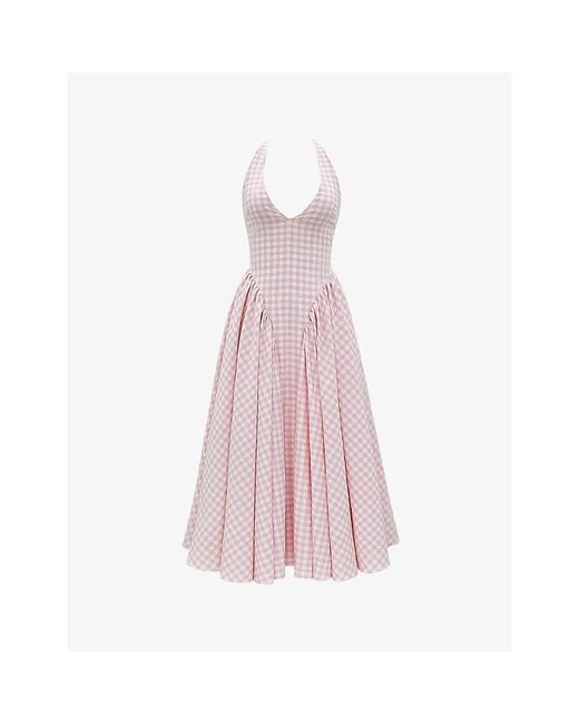 House Of Cb Pink Marilyn Gingham Stretch-Woven Midi Dress