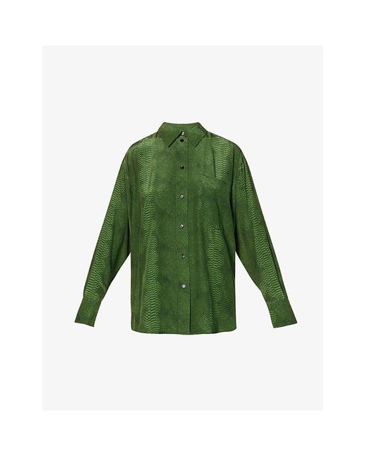 Victoria Beckham Snake Green Snake-print Relaxed-fit Silk Shirt