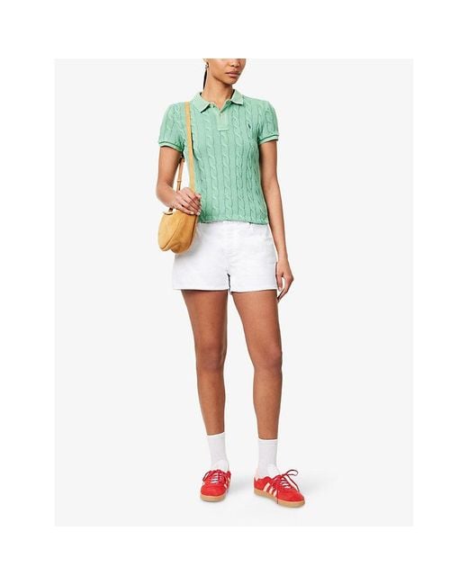 Polo Ralph Lauren Green Logo-Embroidery Short-Sleeve Cable-Knit Cotton Polo Shirt