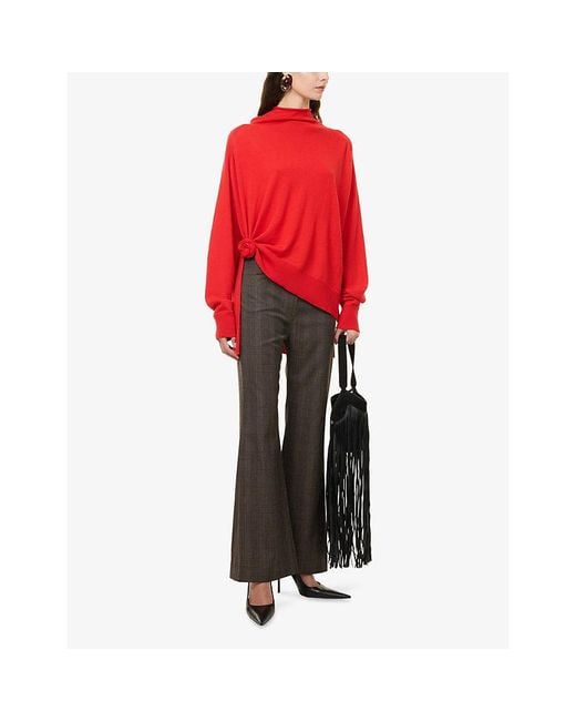 Magda Butrym Red Floral-Trim Wool Jumper