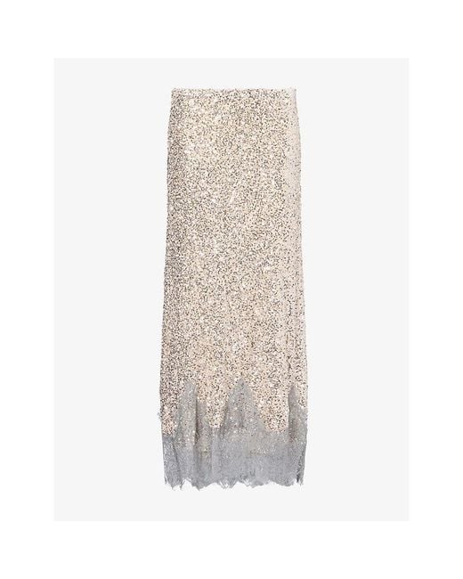 Never Fully Dressed Natural Maeva Sequinned Midi Skirt