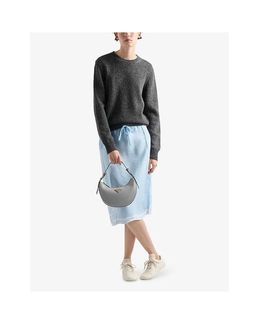 Prada Gray Arqué Leather Shoulder Bag