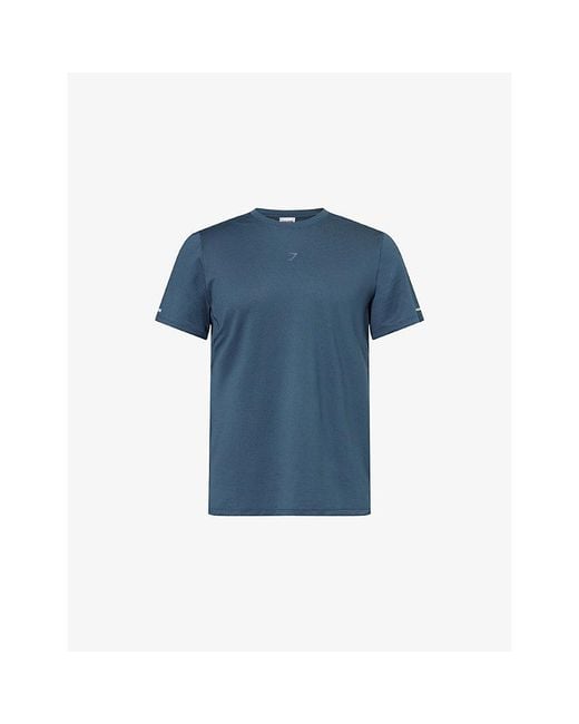 GYMSHARK Blue Logo-Print Slim-Fit Stretch-Woven Running T-Shirt for men