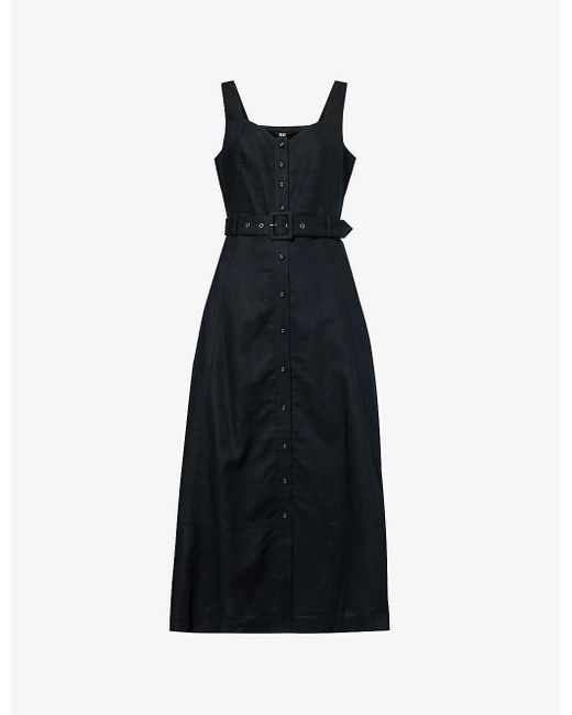 PAIGE Black Arienne Regular-fit A-line Cotton And Linen Midi Dress