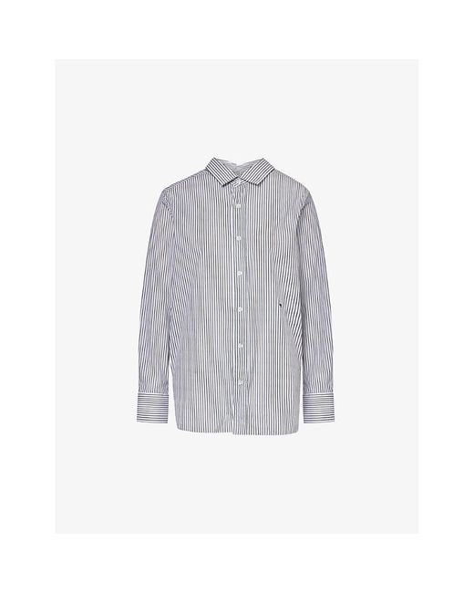 HOMMEGIRLS Gray Striped Logo-embroidered Cotton-poplin Shirt X