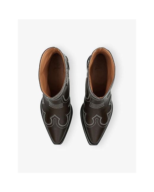 Ganni Brown Western Leather Ankle Boots