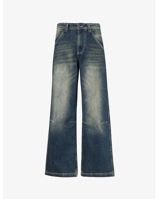 Jaded London Blue Colossus Brand-appliquéd Relaxed-fit Jeans for men