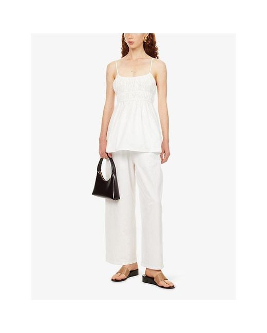 Dissh White Zahara Ruched Cotton-Poplin Top