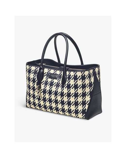 Aspinal Black London Houndstooth Interwoven Leather Tote Bag