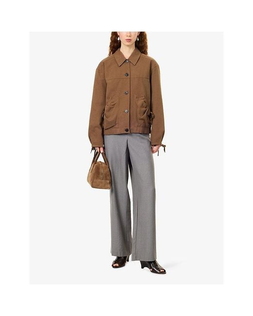 Deiji Studios Brown Ruched-Detail Cropped Cotton Jacket
