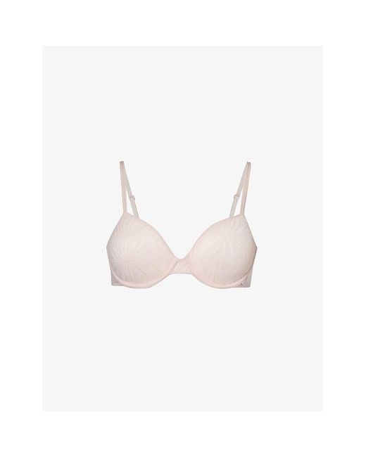 Calvin Klein Pink Half-cup Underwired Recycled Nylon-blend Lace Bra