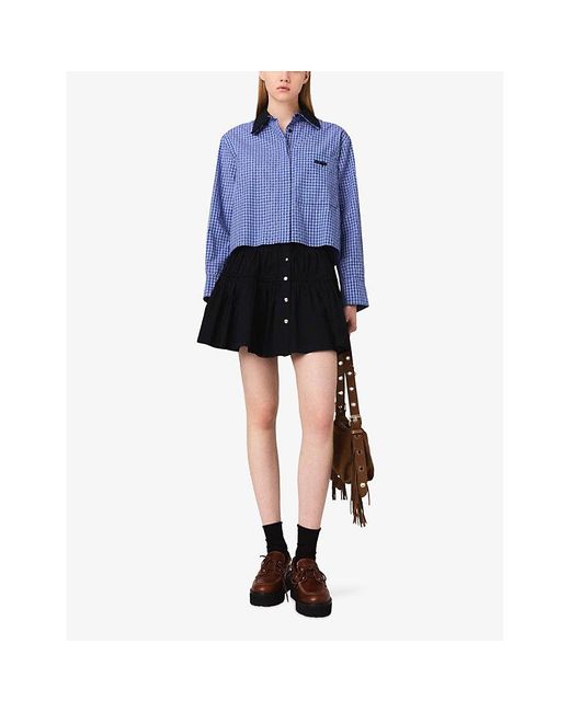 Maje Blue Rhinestone-Embellished Removable-Collar Cotton Shirt