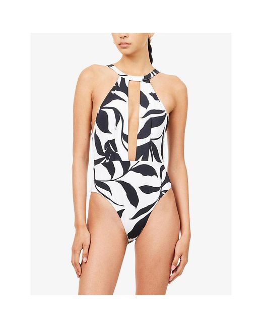 Max Mara White Printed Halter-Neck Swimsuit