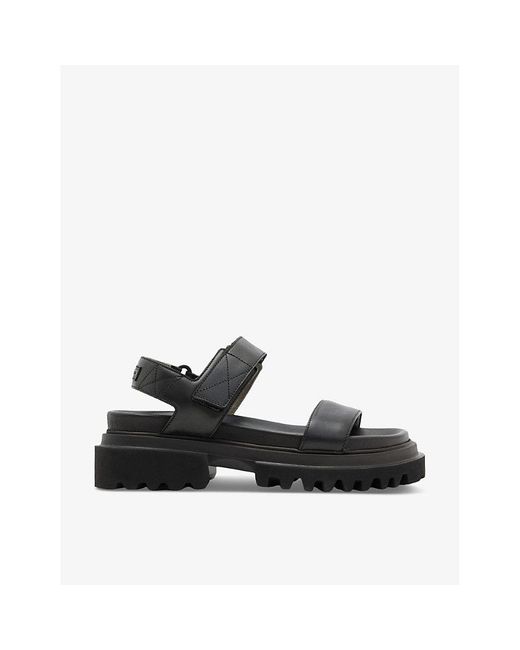 AllSaints Black Rory Brand-patch Flat Leather Sandals