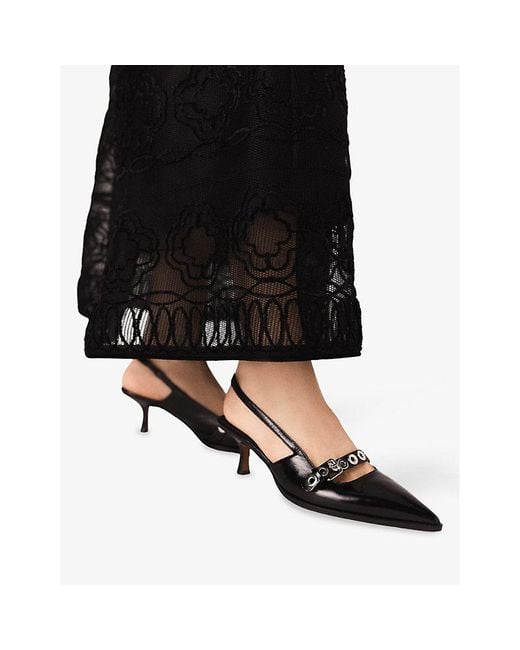 Maje Black Eyelet-Embellished Leather Slingbacks