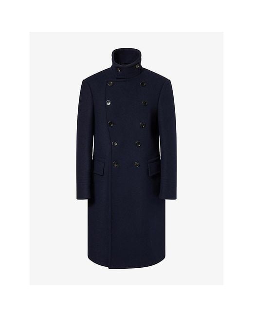 Tom Ford Blue Double-Breasted Wool-Felt Military Coat for men