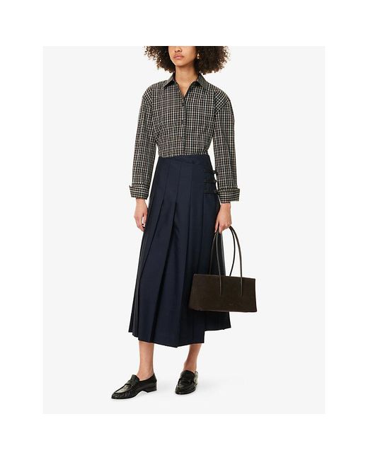 RÓHE Frames Blue Pleated Wrap Wool-Blend Midi Skirt