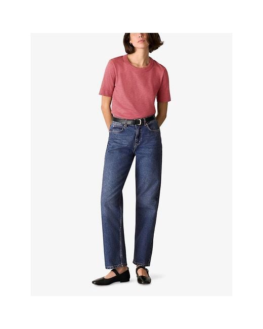 Whistles Red Rosa Double-Trim Regular-Fit Cotton T-Shirt