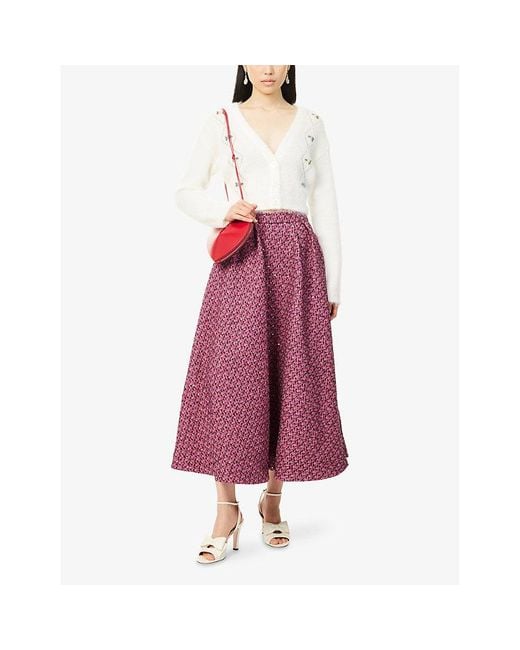 Alessandra Rich Purple Sequin Pleated Woven Midi Skirt