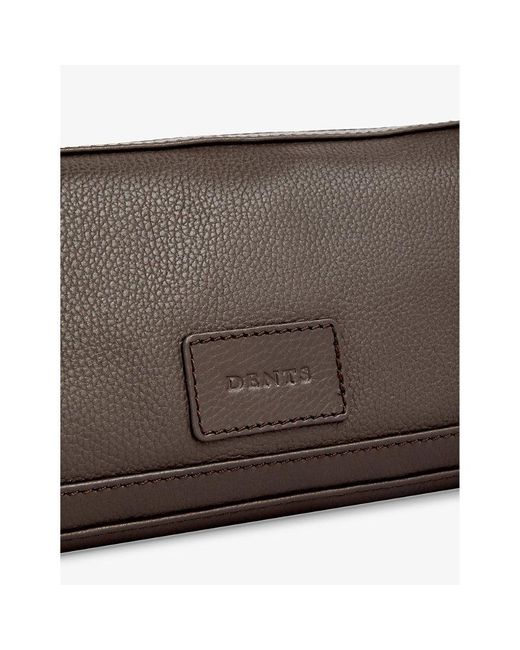 Dents Brown Brand-debossed Detachable-lining Grained-leather Wash Bag for men