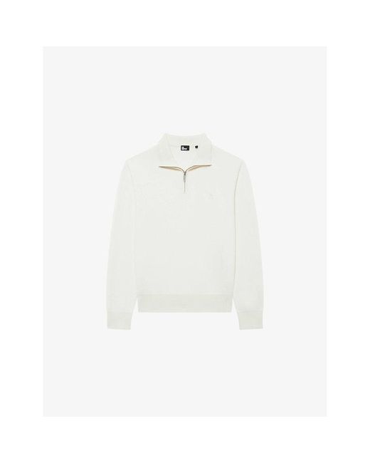 The Kooples White Half-Zip Brand-Embroidered Wool-Blend Sweatshirt for men