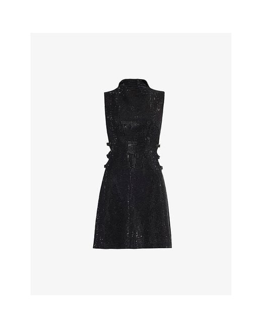 Self-Portrait Black Rhinestone Bow-Embellishment Crepe Mini Dress