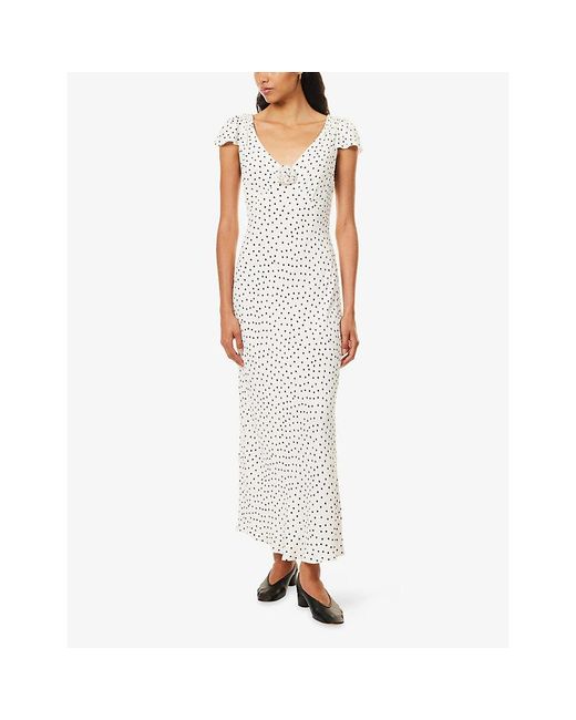 Rixo White Cathy Polka-Dot Woven Midi Drss