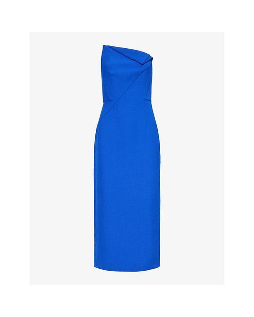 Roland Mouret Blue Strapless Slim-fit Stretch-woven Midi Dress