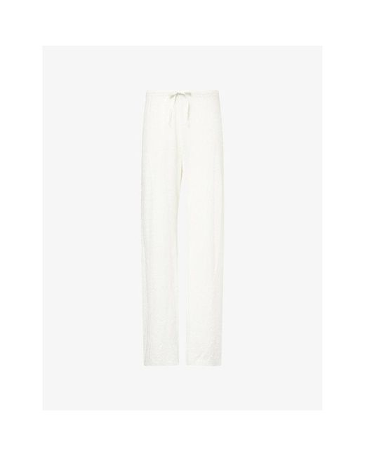 Polo Ralph Lauren White Sequin-Embellished Wide-Leg Stretch-Woven Trousers