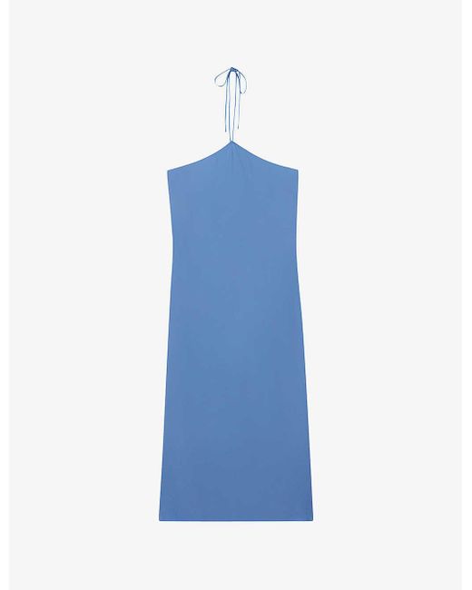 Claudie Pierlot Blue Halter Neck-tie Woven Midi Dress