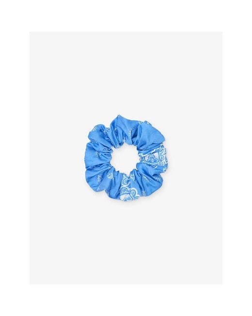 Maje Blue Graphic-Print Fabric Hair Scrunchie