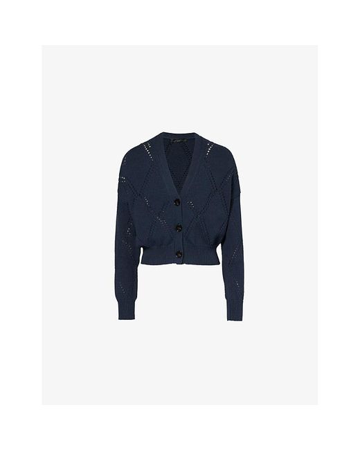 Weekend by Maxmara Blue V-Neck Cotton-Blend Knitted Cardigan