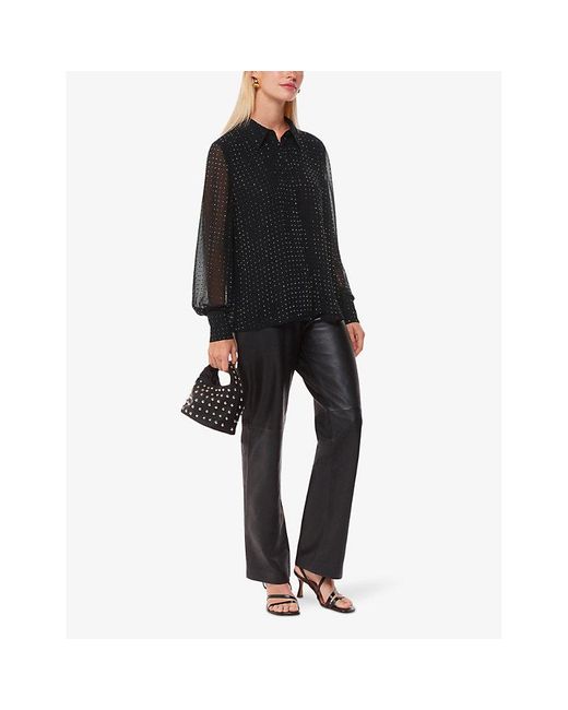Whistles Black Hot Fix Diamante-Embellished Woven Blouse
