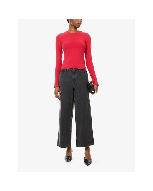 GOOD AMERICAN Red Long-Sleeve Super Stretch-Cotton Top